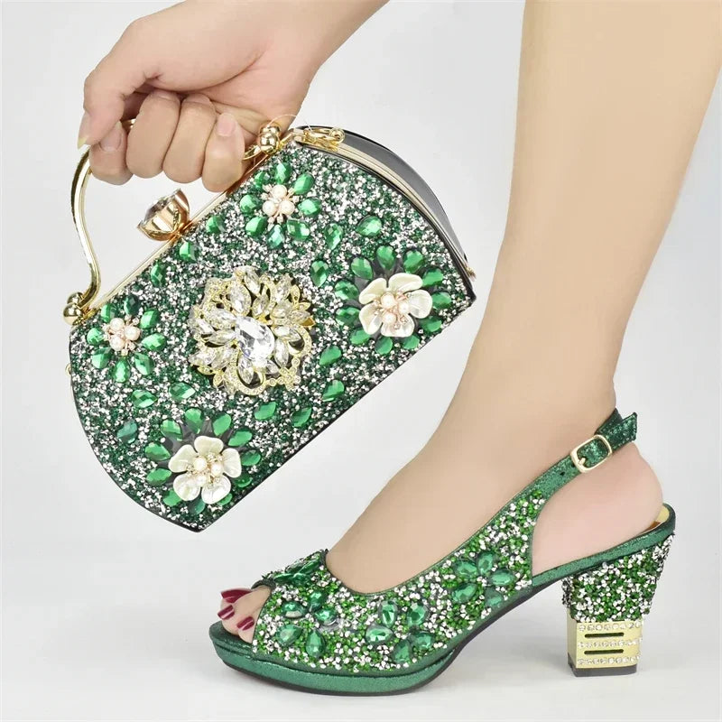 Italian Shoes and Bags Matching Set with Rhinestone Plus Size Shoes Luxury Italian Shoe and Bag Set 2026 Wedding Shoes Bride