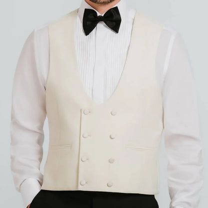 Men Vest Beige Double Button V Neck Waistcoat For Wedding Birthday Banquet Party Business Work Daily Casual Men Suit Vest