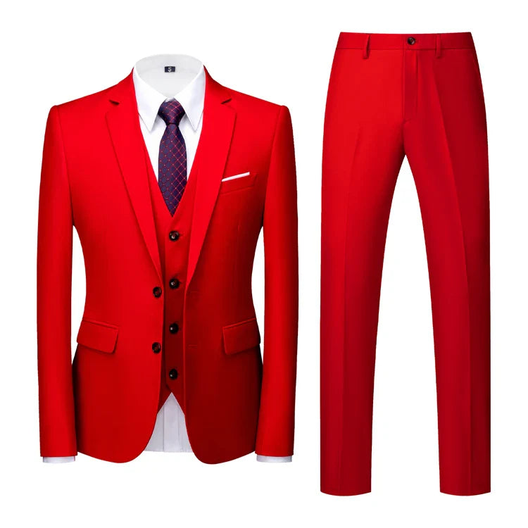 16 Colors ( Jacket + Vest + Pants ) Men's High Quality Formal Business Slim Fit Mens Suit Best Groom Wedding Tuxedos 3 piece Set
