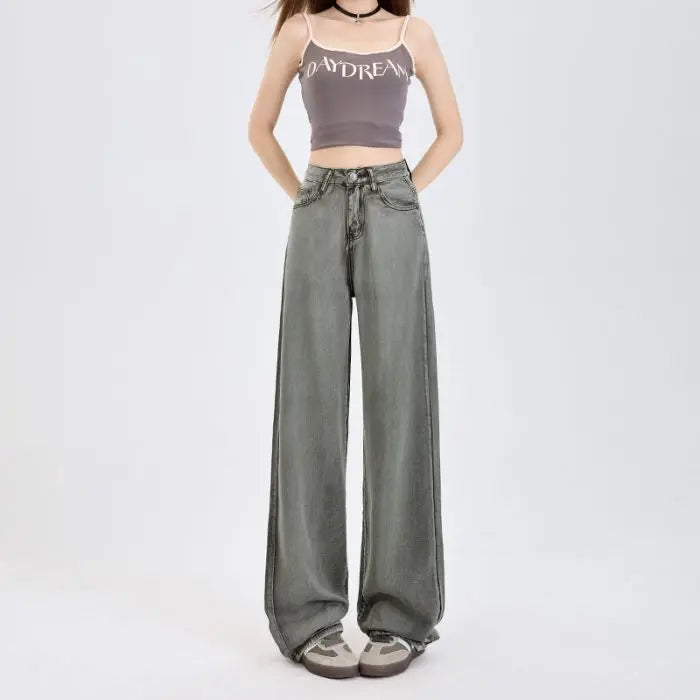 Woman Jeans 100% Lyocell Breathable Denim Wide Leg Towel Sweep drape loose 2025 Summer ice silk Baggy Famale Denim Pants 5 Color