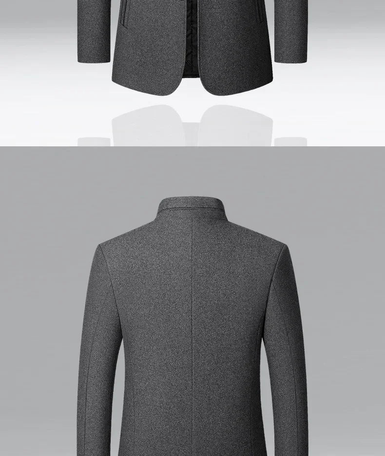 Brand 2026 Winter Coat Mens Chinese Stand Collar Solid Coats for Man Autumn and Winter Business Casual Woolen Jacket