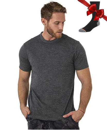 100% Superfine Merino Wool T Shirt Mens Base Layer Shirt Merino Wool Wicking Breathable Quick Dry Anti-Odor +Merino Wool Socks