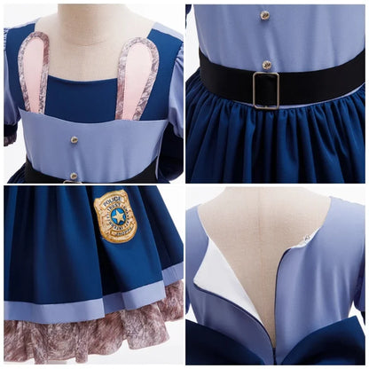 Zoo Rabbit Judy Cosplay Costume Girls Police Officer Bunny Dress with Belt For Carnival Party Role Play Movie Uniform Birthday