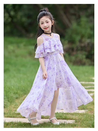 Fashion Chiffon Boho Girls Dresses Bohemian Beach Kids Clothing Vestido Girl Outfit Robe Fille Casual Maxi Children Dress Summer