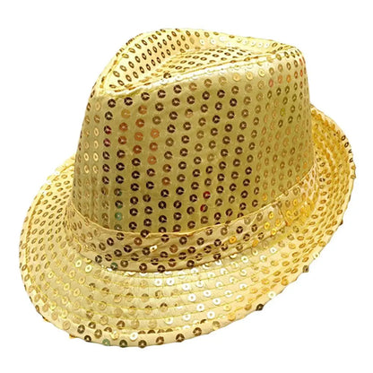 Durable Sequins Jazz Hat Masquerade Shiny Panama Cap Stage Cosplay Dance Performance Hat Holiday