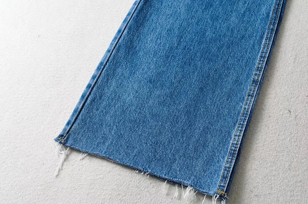 Women's High Waist Jeans 2025 Spring Fall Relaxed Straight Leg Raw Hem Floor-Length Vintage Inspired Daily Uniform