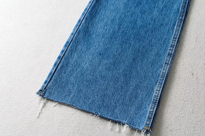 Women's High Waist Jeans 2025 Spring Fall Relaxed Straight Leg Raw Hem Floor-Length Vintage Inspired Daily Uniform