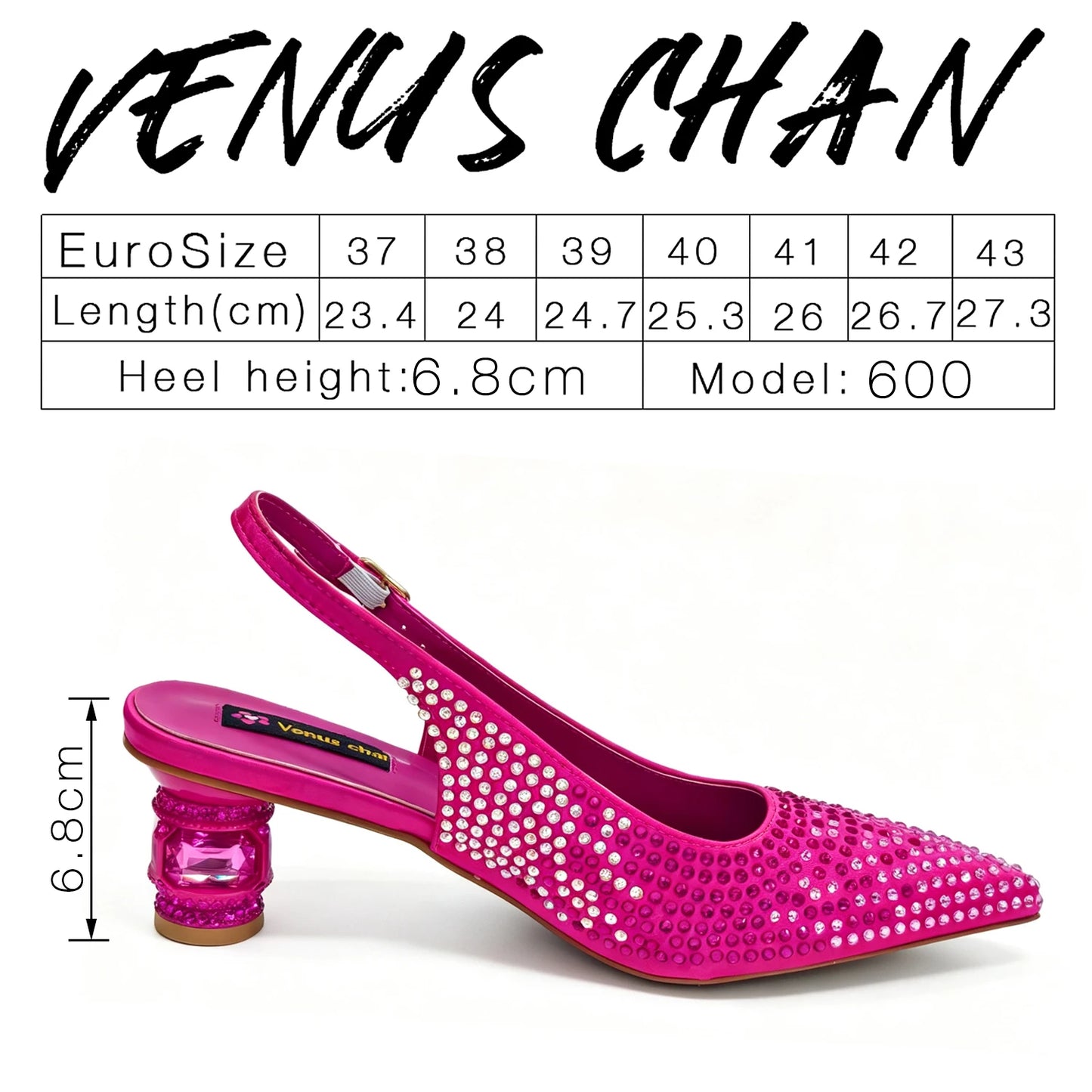 New Italian Pumps and Bag To Party 2026 INS Style Pointed DURABLE OUTSALE Rhinestone Elegant FUCHSIA Color High Heels for Women