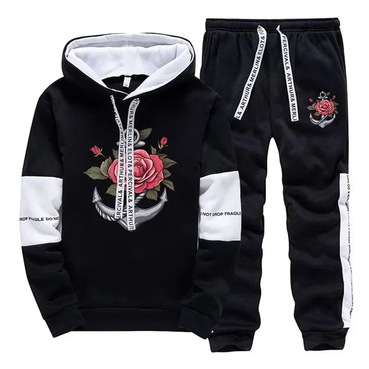 Mens Tracksuit Retro Pattern Printing  Single Piece Sweatshirts Sweatpants Casual Office Home Hoodie Pants Sports Mens Clothing