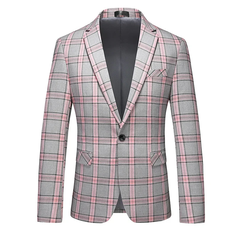2026 New Men's Pink-Red Striped Suit Jacket, Fashion Slim Plaid Dress Coat, Red Purple Gray Blazers, Asian Size Terno Masculino