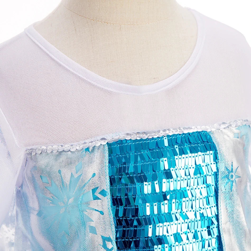 Children Carnival Blue Sequins Elsa Cosplay Dress Girls Elegant Blue Princess Costume Kids Halloween Birthday Party Clothes