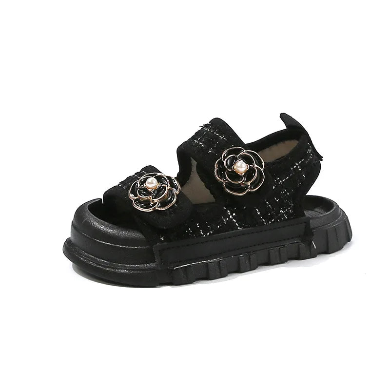 Rose Sweet Style Sandals Summer Solid Color Girls Baby Sandals Open Toe Small PU Slipper Shoes Size 21-35