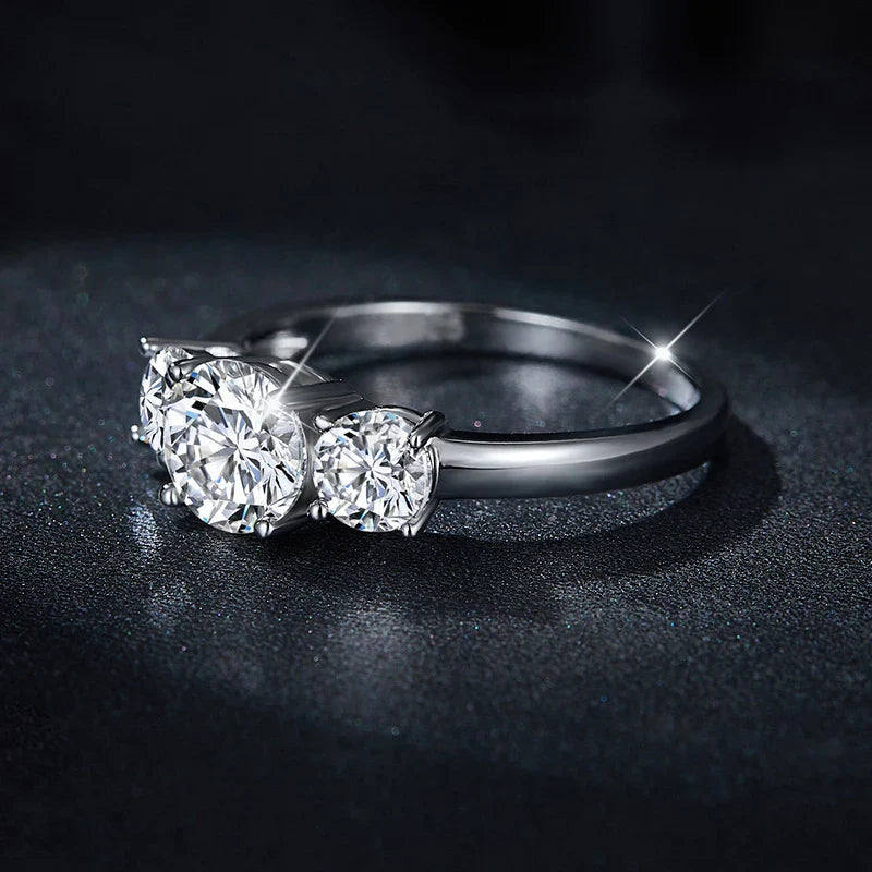 4CT Moissanite Engagement Ring for Women 3-stone S925 Sterling Silver with Gold Plated Wedding Band Promise Diamond Rings