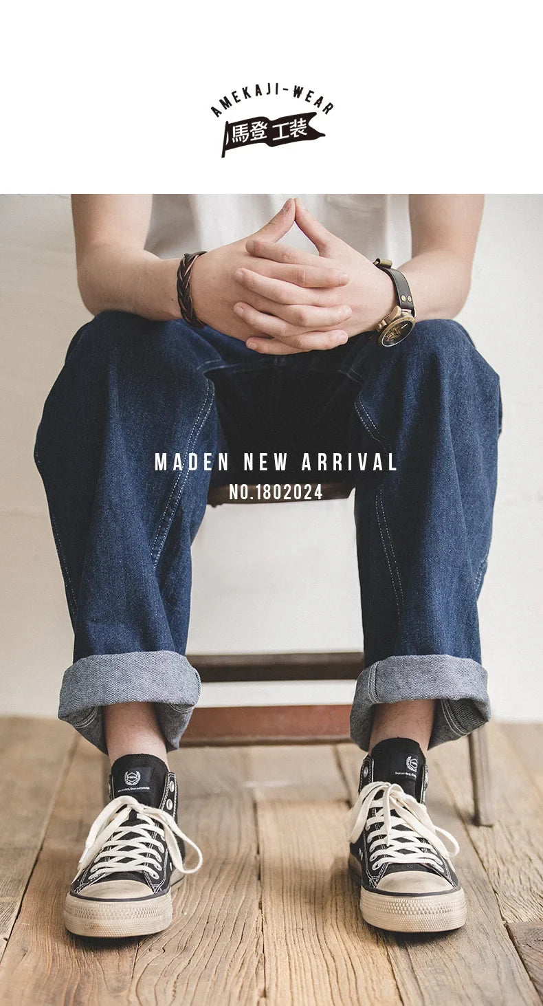 Wide Leg Pants 11.5 Oz Dark Blue Jeans Oversize Pants For Men Size 28 To 36 Baggy Jeans Loose Straight Trousers Workwear