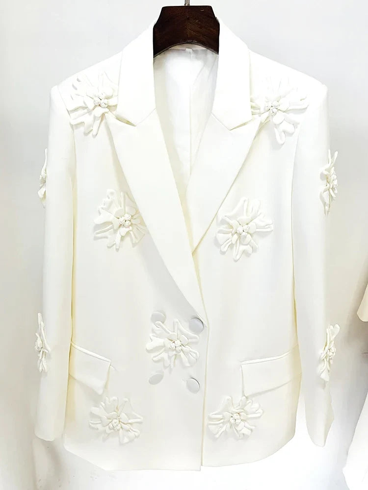HIGH STREET Newest 2026 Fashion Designer Jacket Women's Stereoscopic Flowers Appliques Double Breasted Long Blazer