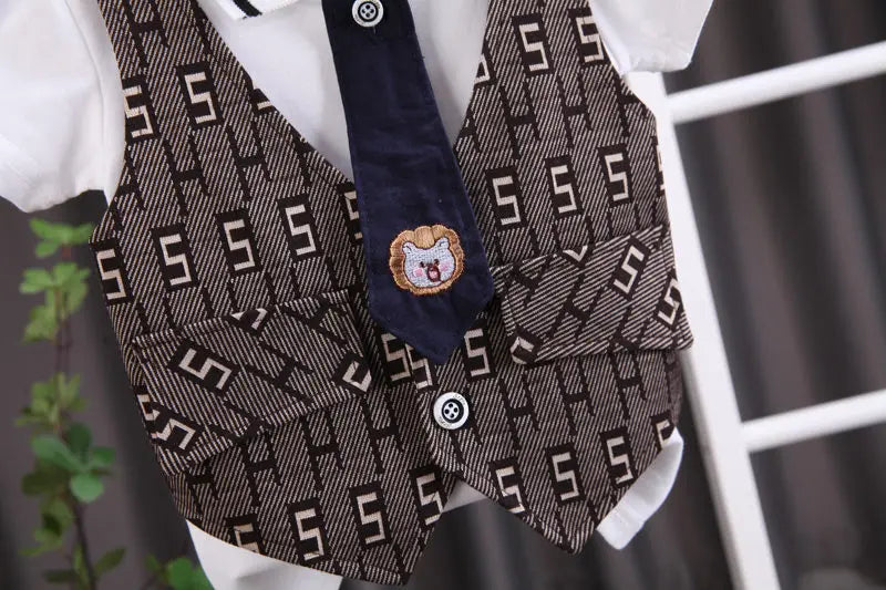 Children Boys Cotton Clothes Outfits Gentleman Tie Patchwork Vest T-Shirt 2pcs/Set Toddler Kids Clothing Sets Suit 0-5 Years