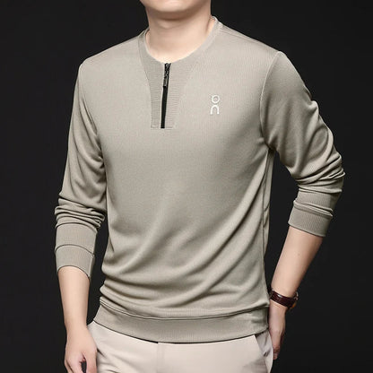 Long Sleeved T-shirt Sweatshirt Men's Autumn New Item Business Casual Skin Friendly Elastic Top Men's Zipper Bottom Shirt