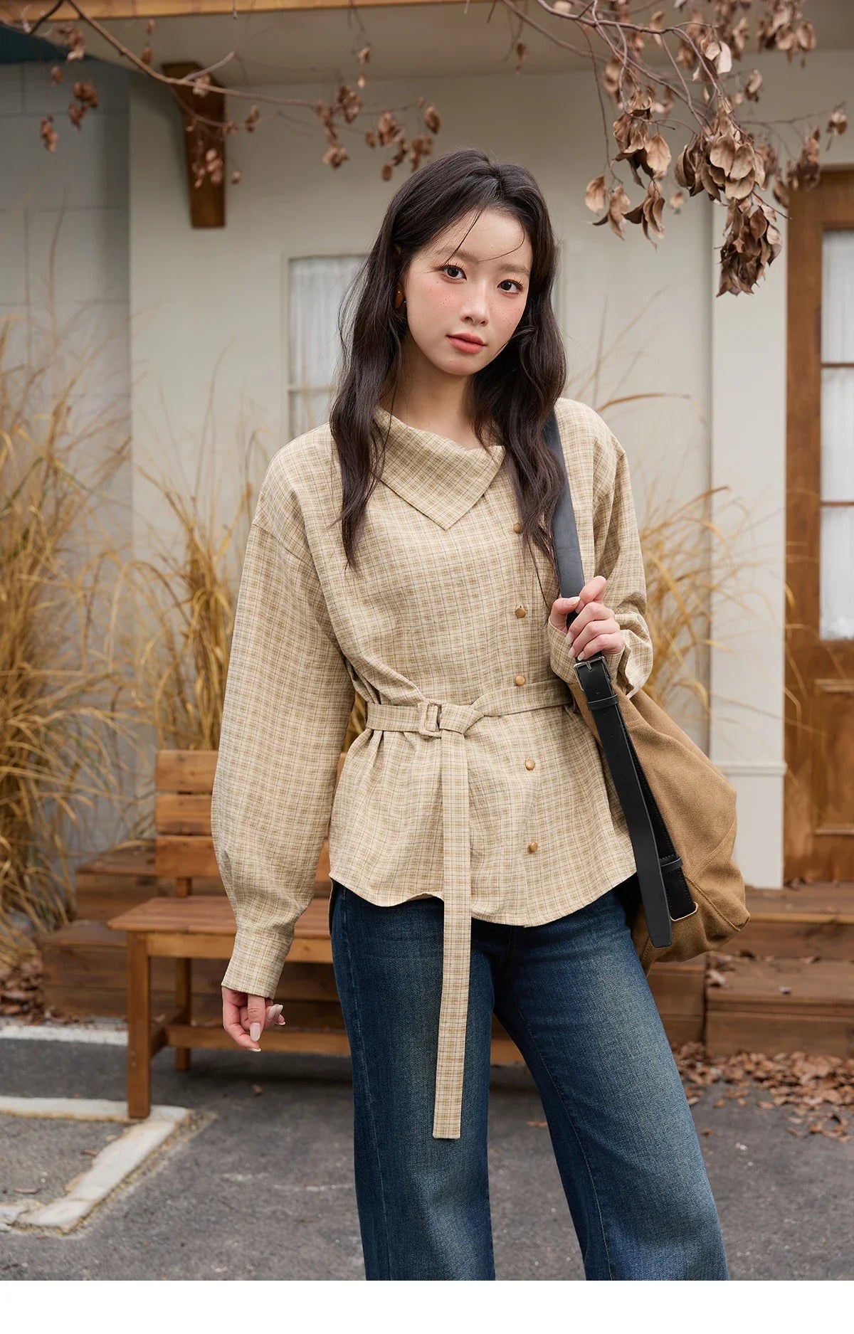 Women Casual Shirt 2025 Autumn Winter Fashion Belt Design Asymmetrical Retro Long Sleeves Shirt Women Clothes MXE88C2417