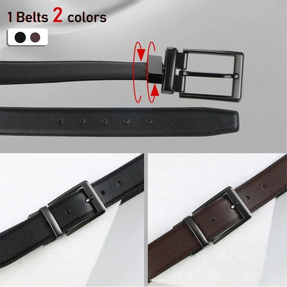 1pcs Men's Leather Reversible Belt, Rotate Black Buckle