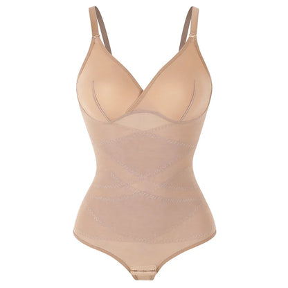 Cross Waist Tummy Control Body Shaping Bodysuit for Women Full Body Control V-Neck Mesh Breathable Briefs Underwear Butt Lifter