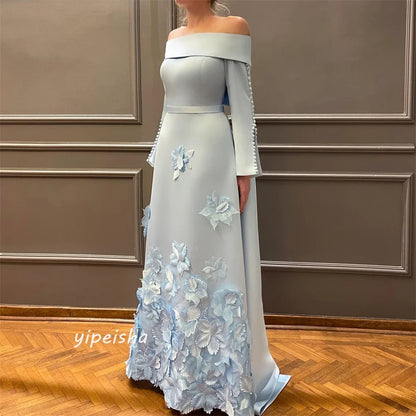 Customized    s Button Applique Clubbing A-line Off-the-shoulder Bespoke Occasion Gown Long es