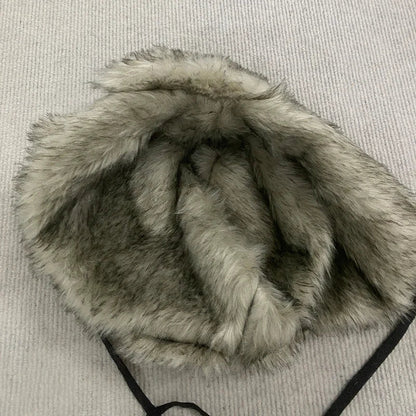 Y2K Star Patch Wool Like Lined Lei Feng Hat Unisex Black Autumn Winter Warm Ear Protection Trapper Hat for Outdoor Activities