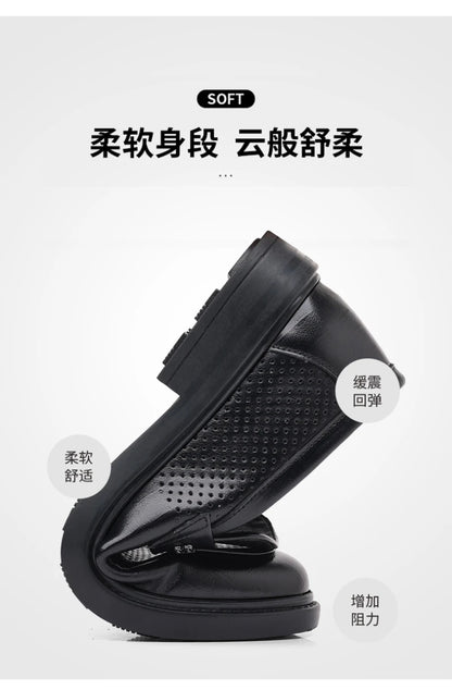 Mens Black Penny Loafers With Perforated Detail Slip On Comfortable Breathable Dress Shoes For Business Office And Summer Wear