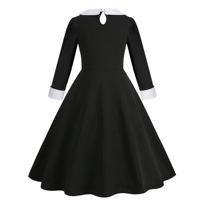 Vinagte Gothic Black Dress Girls Role Playing Costume Toddler Halloween Cosplay Apparel