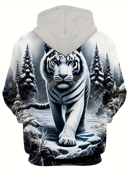 Hot selling new men's autumn tiger print soft, comfortable, breathable hooded sweatshirt outdoor urban fashion clothing