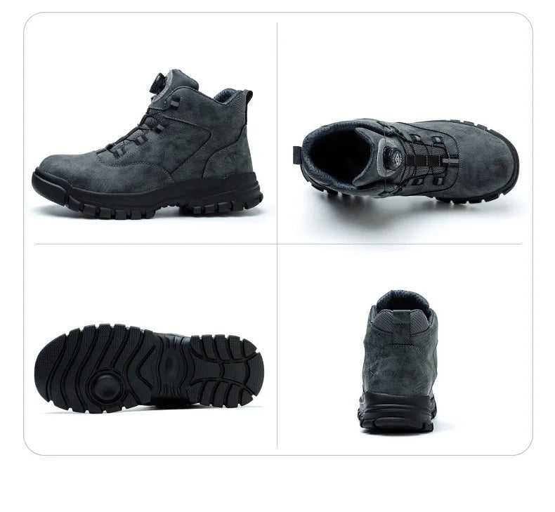 Work Shoes Men Anti-smashing Anti-puncture Safety Shoes Rotating Buttons Autumn Winter Protective Work Safety Boots