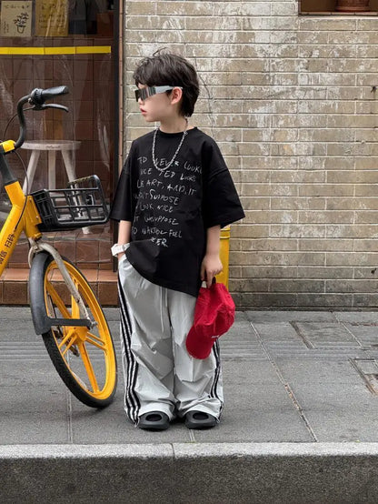 2026 Summer New Korean Style Handsome Baby Boy Letter Print Casual Short Sleeve T-Shirt