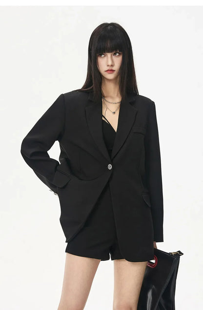 Women's Black Hollow Out Blazer Oversized Designer Suit Jacket Loose Fit Casual Office Blazer Fashion Coat Elegant Streetwear
