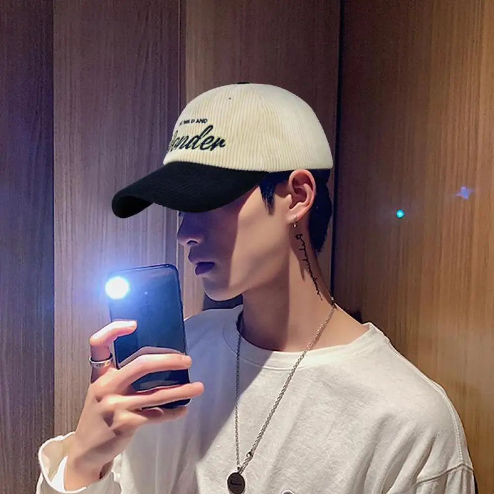 Corduroy Embroidery Baseball Cap Korean Retro Adjustable Hat for Men Women Casual Outdoor Travel Breathable Fashion Sports Wear