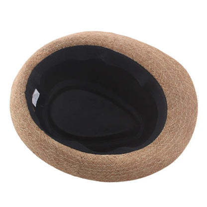 Middle Aged Linen Curled Jazz Hat Summer British Retro Top Hat Outdoor Plain Solid Linen Sun Visor Hat Party Fedoras Cap