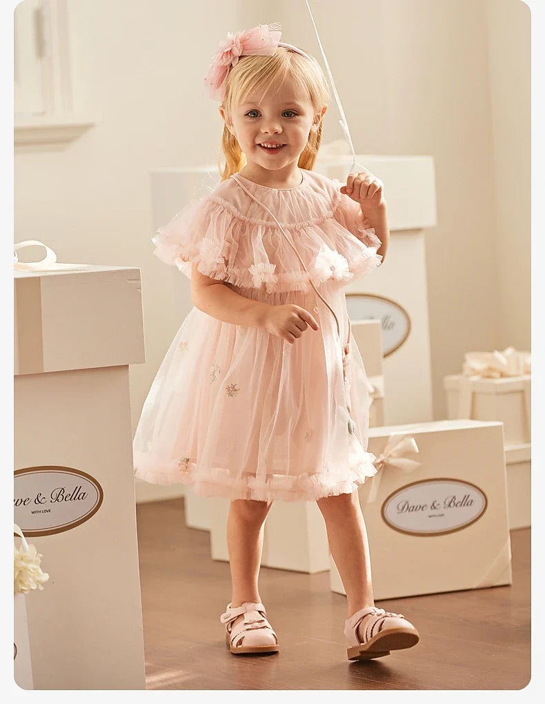 Girl's Princess Dress 2025 New Summer Children's Baby Pink Mesh Wallet Fashion Cute Sweet Charm Party DB2240416