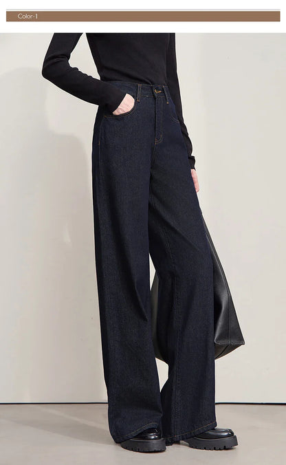 Minimalist Women Casual Jeans 2025 Autumn Korean Style Embroidery Loose Denim Wide Leg Pants Luxury Jeans Trousers 12543142