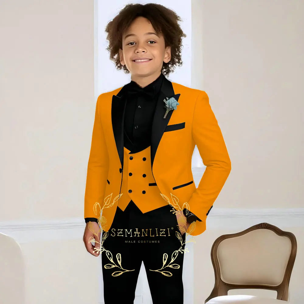 Boys Suit Wedding Tuxedo 3 Pieces Peaked Collar Jacket Pants Vest Child Formal Blazer Set Slim Fit Outfit costume garcon mariage