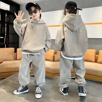 Hoodies Set Solid Color Men's Children's Sets Child Boys Kids Clothes 8 10 12 Year Old Boy Elementary Student Suit Autumn Winter