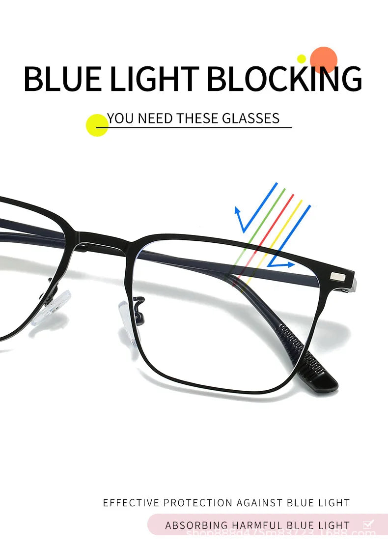 Fashion Square Metal Frame 3 in 1 Magnet Clip On Glasses Polarized Sunglasses Man Night Vision Clip Anti Blue Light Glasses