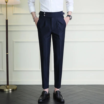 High Quality Italian Style High-waisted Suit Pants Fashion Neapolitan Men's Slim Fit Business Office Social Wedding Trousers