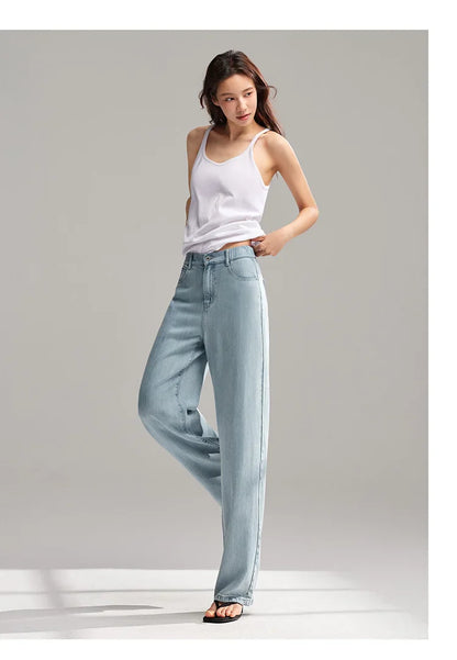 Semir Jeans Women Elastic Waist Long Trousers 2025 New Summer Version Cool Feeling Wide-leg Trousers