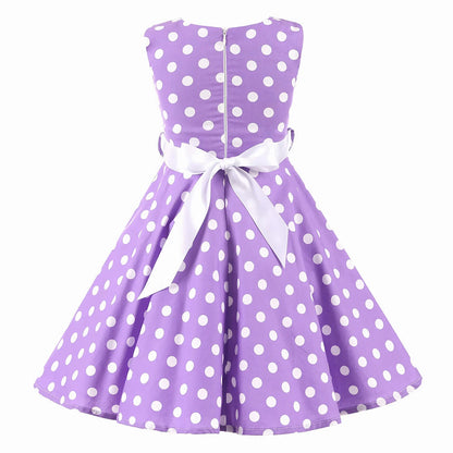 Girl's Retro Dress,Summer Princess Sleeveless Polka Dots Cotton Lightthin Romantic Floral 50s Vintage Dress Party Wedding Daliy