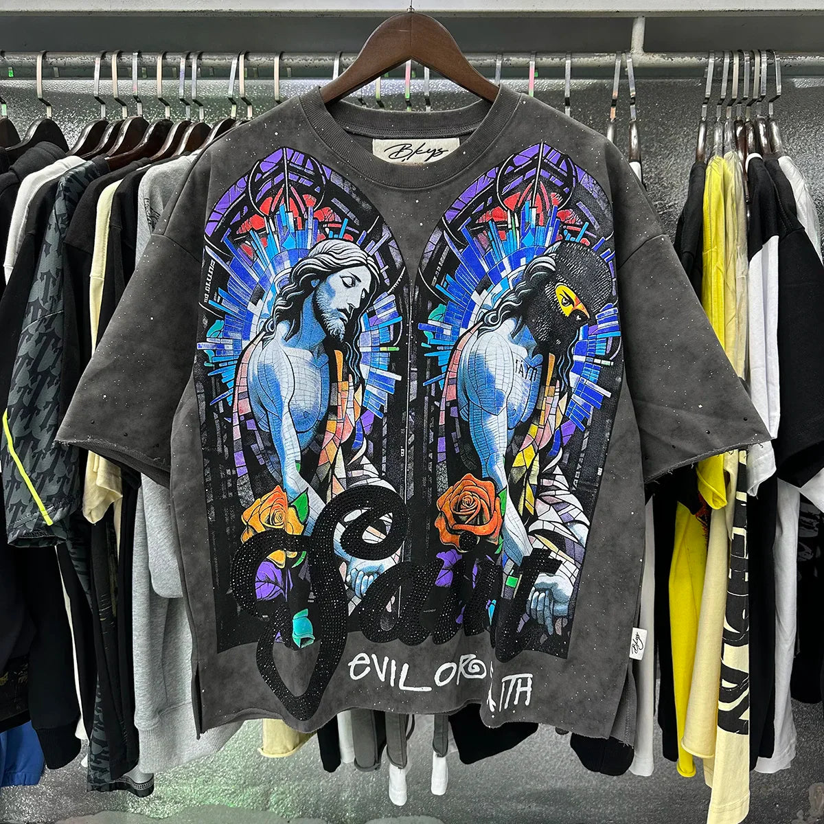 Shinning Bling Diamond Short Sleeve Cropped T-shirt for Men and Women Crew Neck Rhinestone Loose Cotton Summer Tshirts Oversized