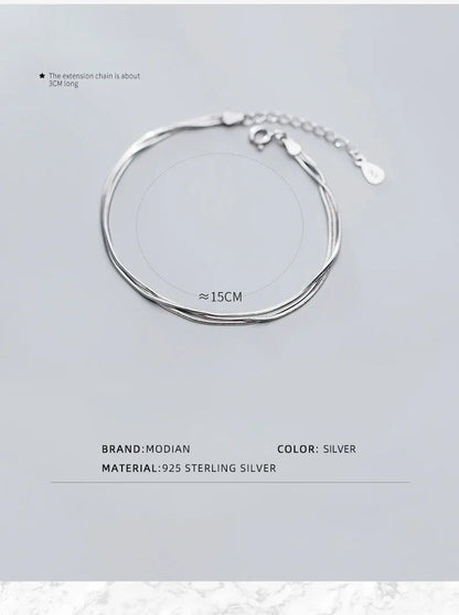 Simple Three Layer Snake Bone Chain for Women 925 Sterling Silver Fashion Link Chain Bracelet Fine Jewelry 2020 Design