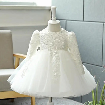 Children White Lace Tulle Dresses Evening Party Kids Sleeveless Ball Gowns 1st Birthday Baby Girl Princess Ceremonial Dress