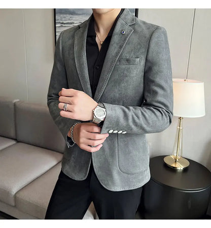 High-quality, fashionable men's stylish, versatile and trendy Korean-style slimming suede business casual suit