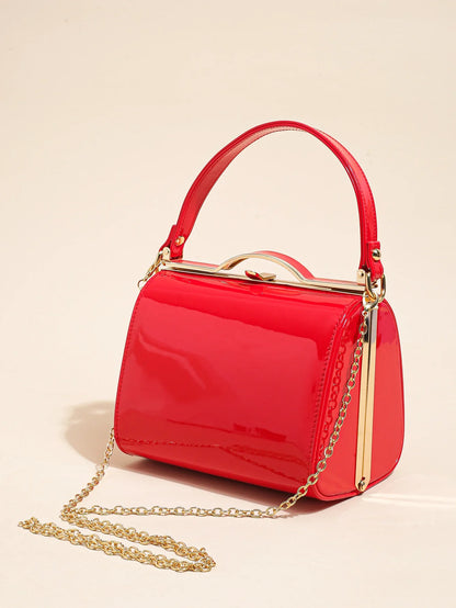 Highlight Cute Simple Patent Leather Pearlescent Leather Handheld Hard Shell Clip Dinner Bag
