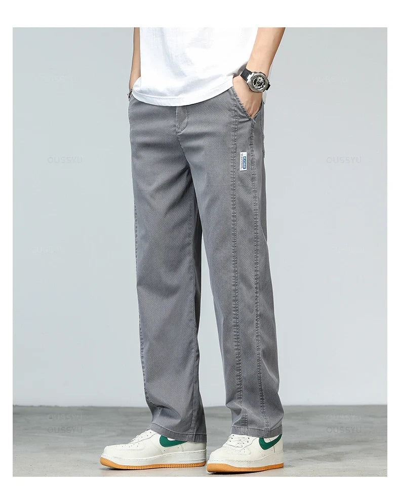 Summer Ultrathin High Quality Soft Lyocell Fabric Men's Jeans Loose Straight Denim Pants Design Casual Trousers Plus Size M-5XL