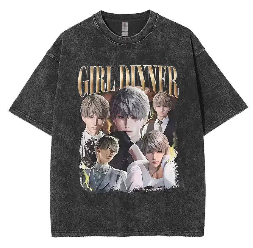 Sylus Love and Deepspace Vintage Washed T Shirts Girl Dinner Summer Harajuku Graphic T-Shirt Men's Women Oversized Cotton Tshirt