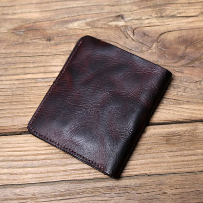 Men's Leather Wallet Retro Top Layer Cowhide Wallet Vertical Document Clip Short Youth Women's Ultra-thin Coin Purse Bag